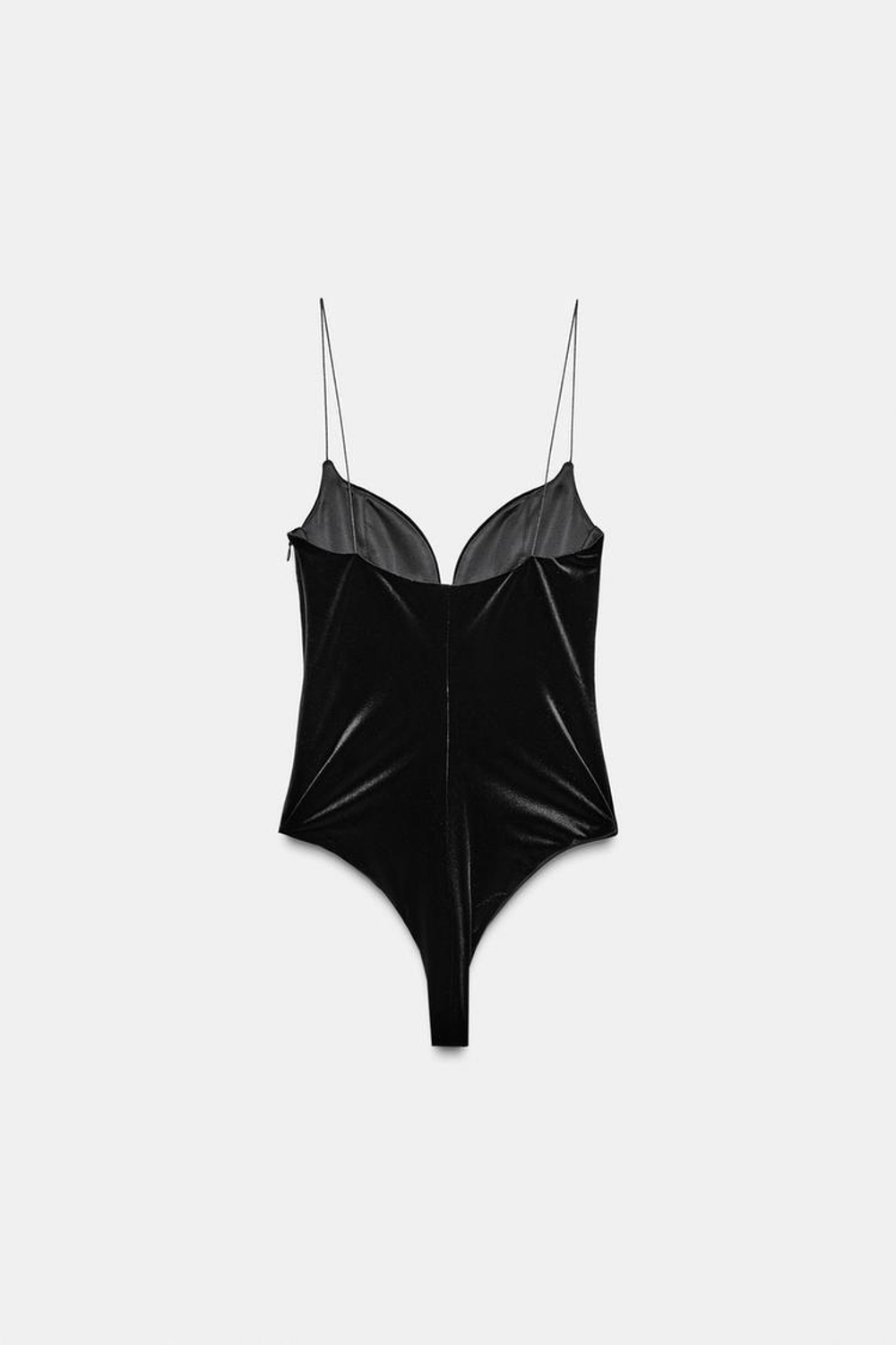 ZARA БАРХАТНОЕ БОДИ НА БРЕТЕЛЯХ, ЧЕРНЫЙ