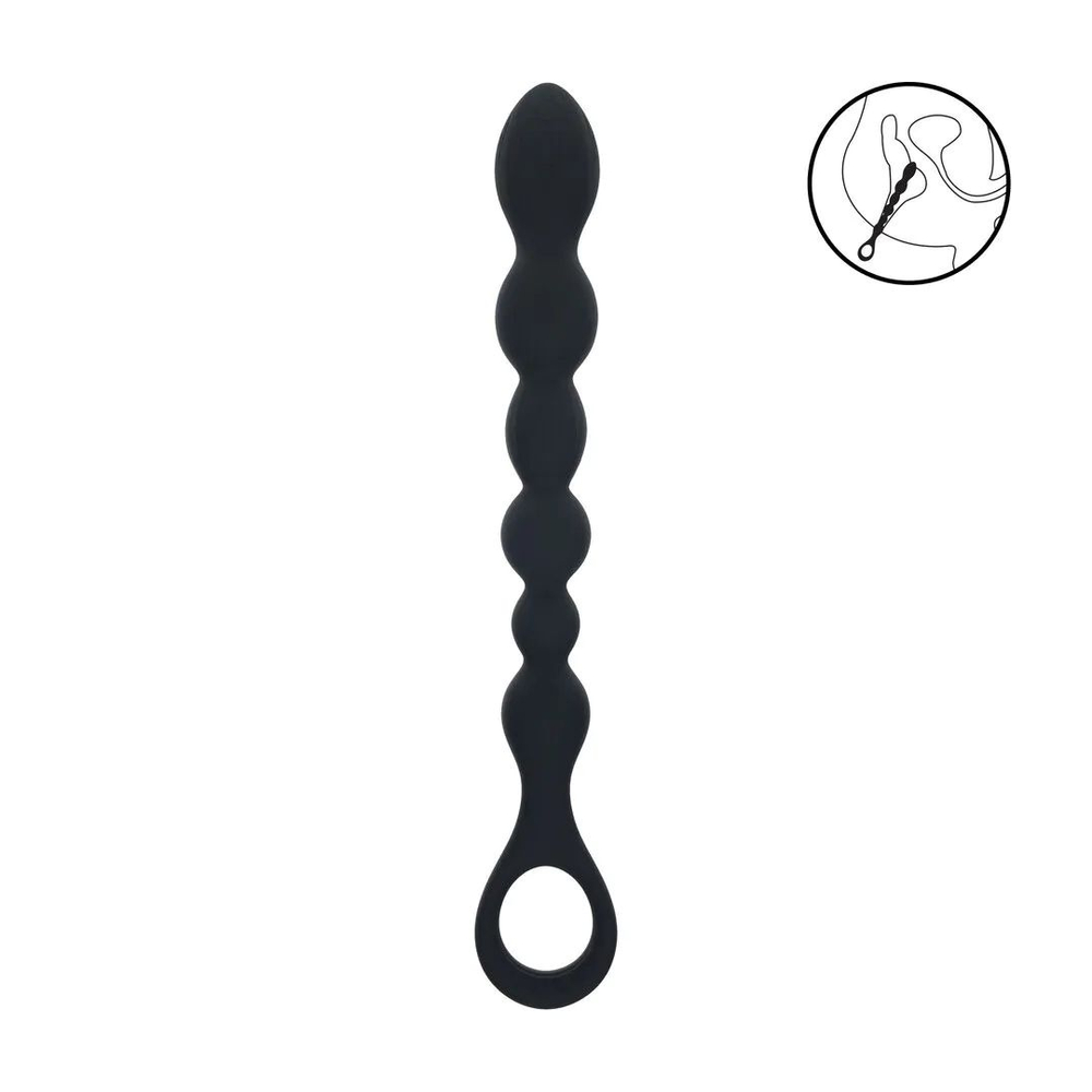 Черная силиконовая цепочка Beaded Snake Silicone Anal Probe with Loop - 26 см. (Цвет: черный)