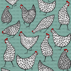 Вафельное полотно "Поляна курочек" | ш.50 см | 170 г/м² | хлопок-100%