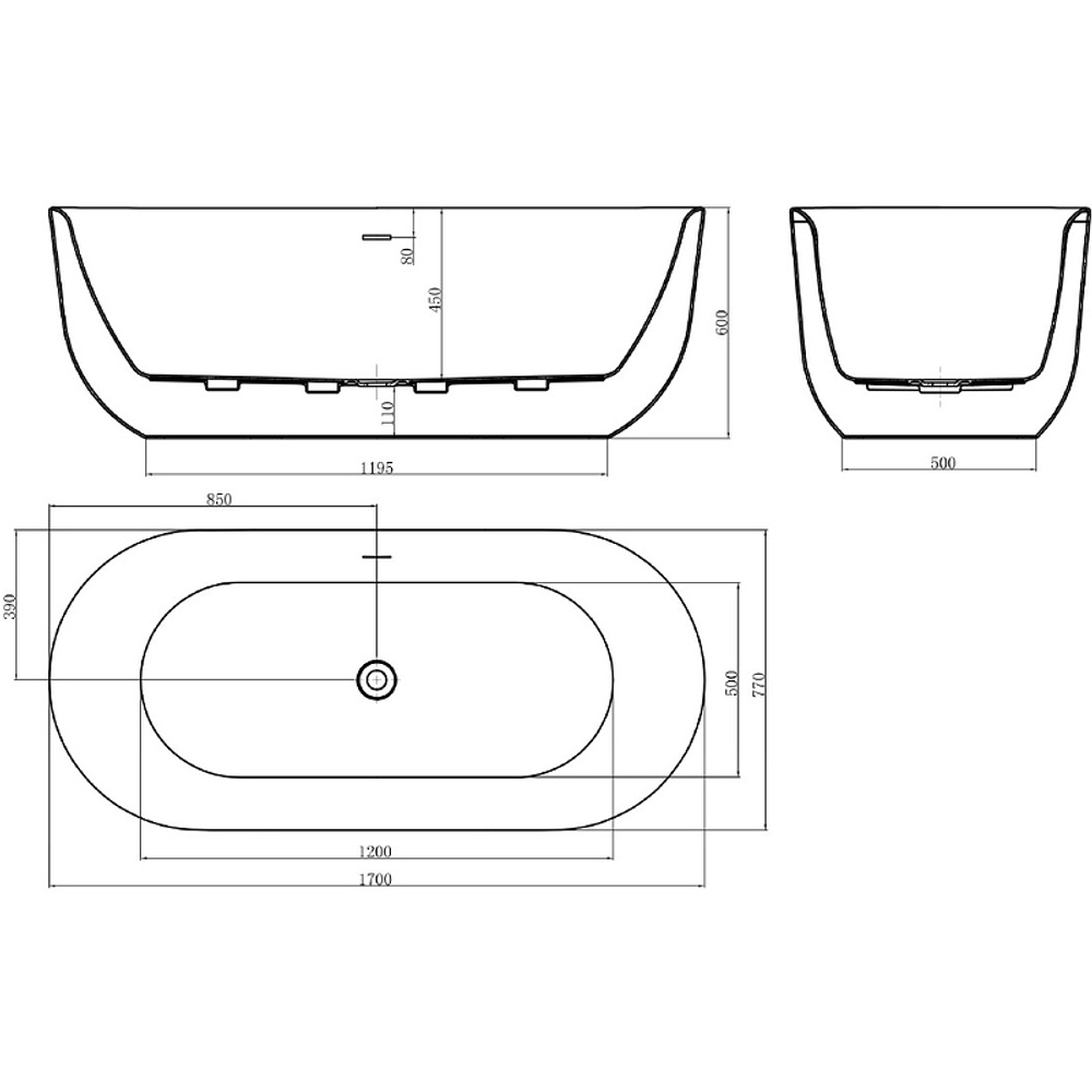 Акриловая ванна BelBagno 170x77 BB706-1700-770 без гидромассажа
