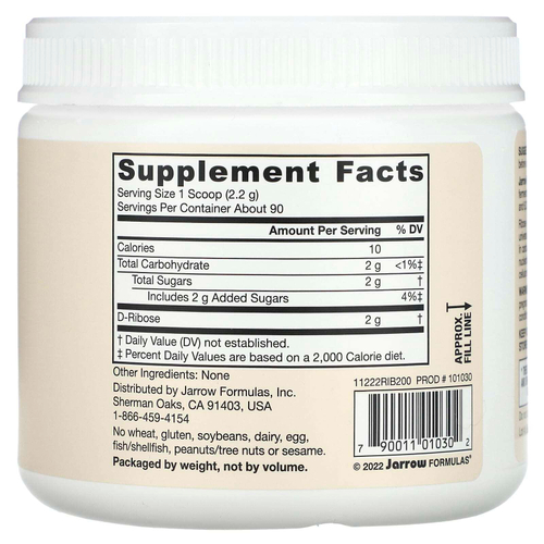 Jarrow Formulas, Веганская D-рибоза, 200 г (7,05 унции)