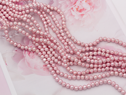 Нить бусин из лавы с покрытием Розовый металлик 6,5-7мм