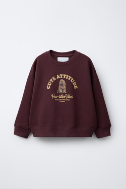 ZARA ТОЛСТОВКА С ПРИНТОМ СОБАКИ, БУРГУНДИ