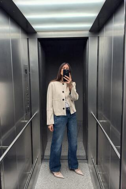 ZARA КУРТКА ИЗ ИСКУССТВЕННОЙ ЗАМШИ, ЭКРЮ