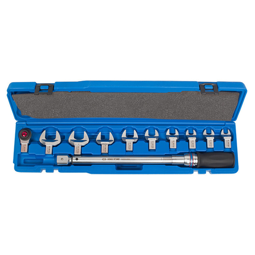 KING TONY (345202D11MR) Динамометрический ключ серии "FIT", 1/2" с набором рожковых насадок 13-30 мм, 40-200 Нм, кейс