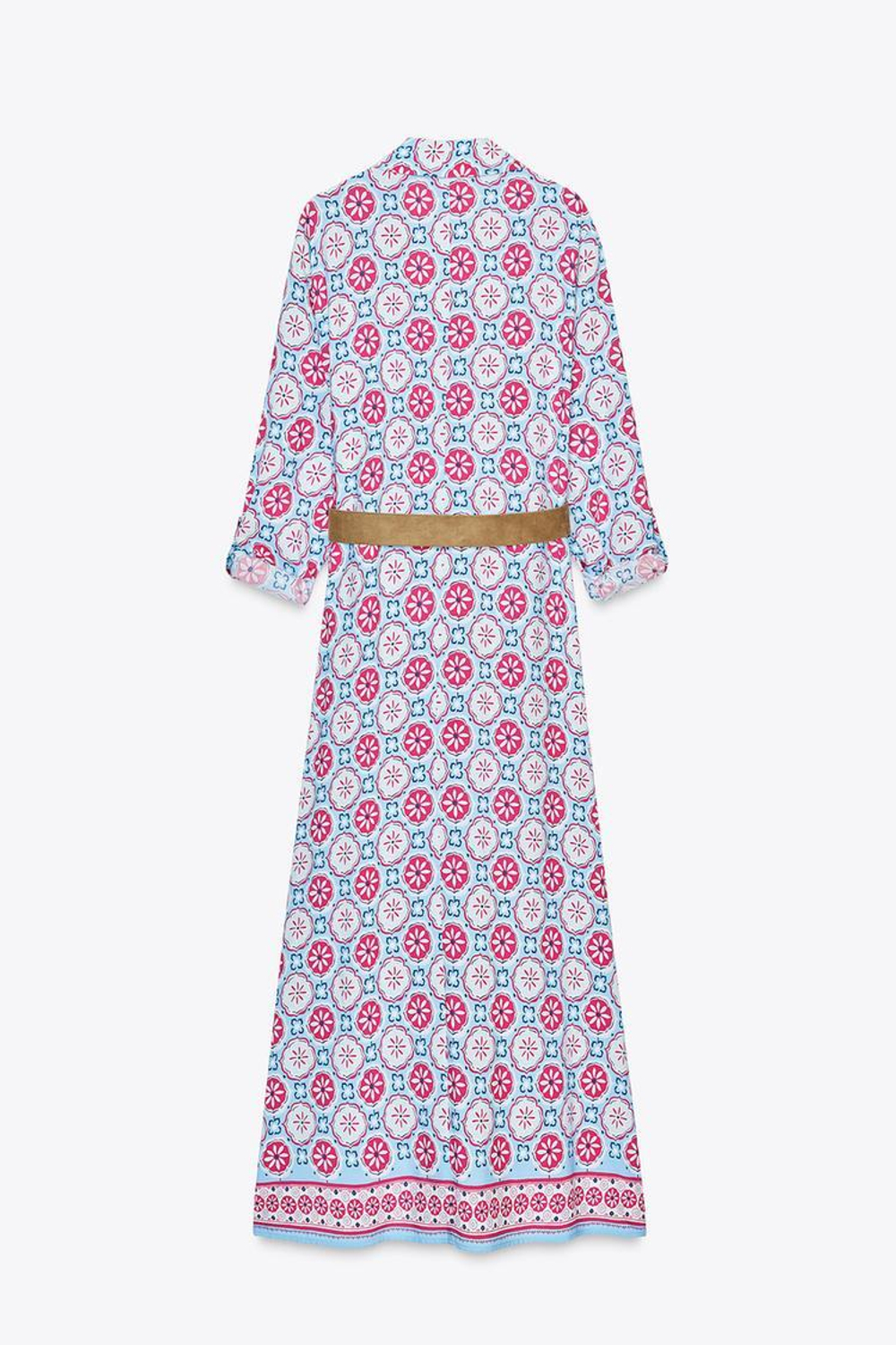 ZARA ПЛАТЬЕ МИДИ С ПРИНТОМ И ПОЯСОМ, РАЗНОЦВЕТНЫЙ