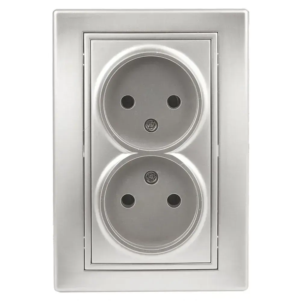 Розетка Intro Plano 1-204-03 без заземления двойная 2х2P 16А-250В IP20 скрытой установки алюминий