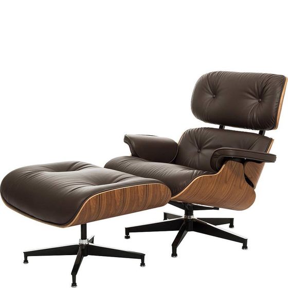 Кресло с оттоманкой Eames Lounge Premium, коричневая кожа