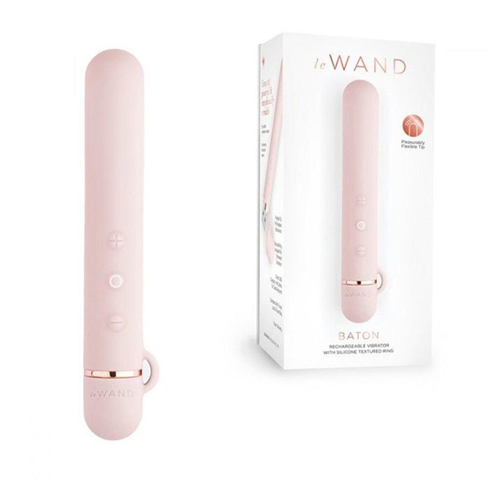 Пудровый мини-вибратор 11,9см с текстурированной насадкой Le Wand Baton Pink LW-015-RG