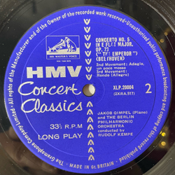 Винтажная виниловая пластинка LP Beethoven Бетховен, Jakob Gimpel, Berlin Philharmonic Orchestra, Rudolf Kempe Emperor Concerto (Англия 1964)