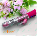 Розовый вибромассажер-ротатор с клиторальный зайчиком, 19,5 см