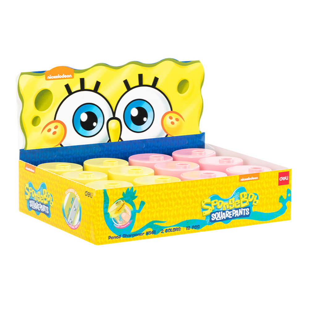 Точилка DELI "SpongeBob", пластиковая, 2 отверстия, с контейнером, ассорти