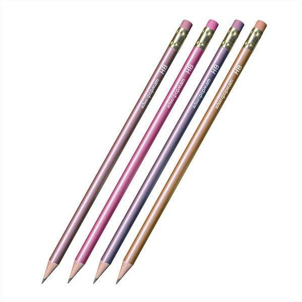 Карандаш чернографит. schoolФОРМАТ METALLIC НВ с ластиком заточенный круглый