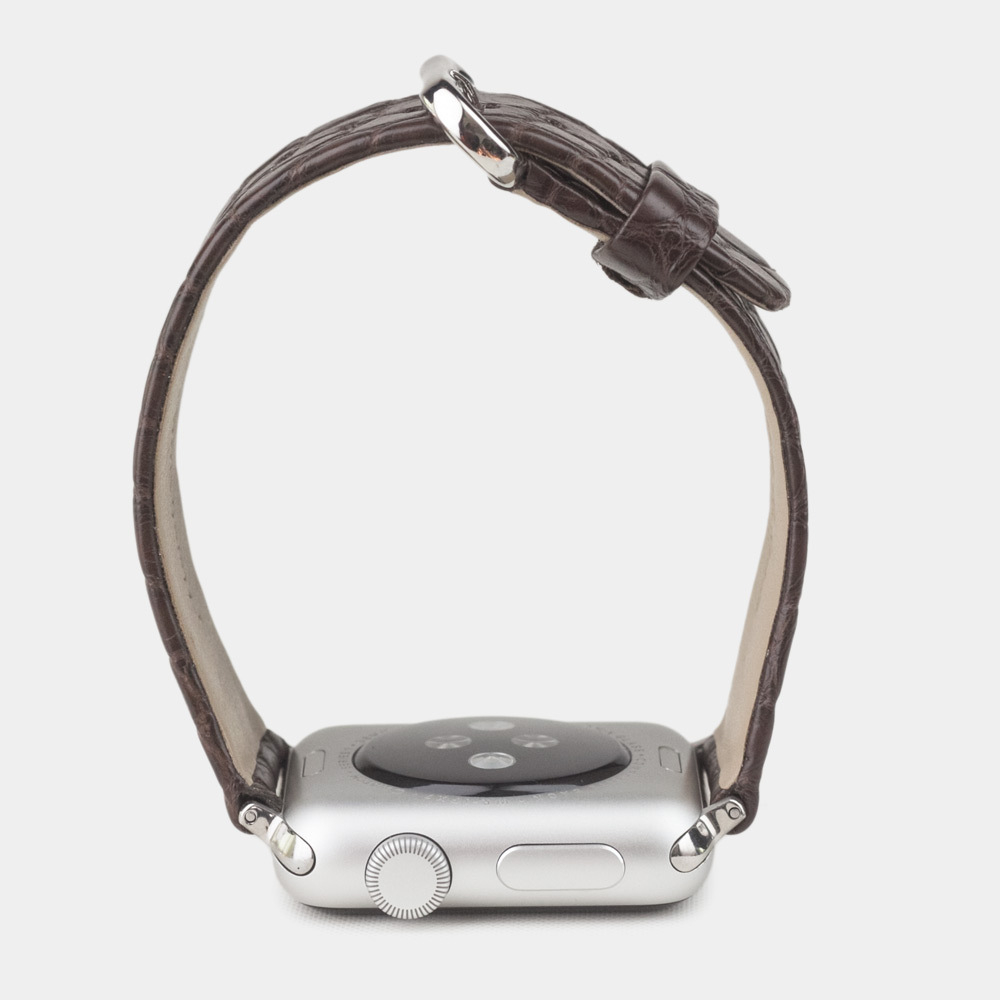 Ремешок для Apple Watch 44/45/46 mm из кожи аллигатора, темно-коричневого цвета