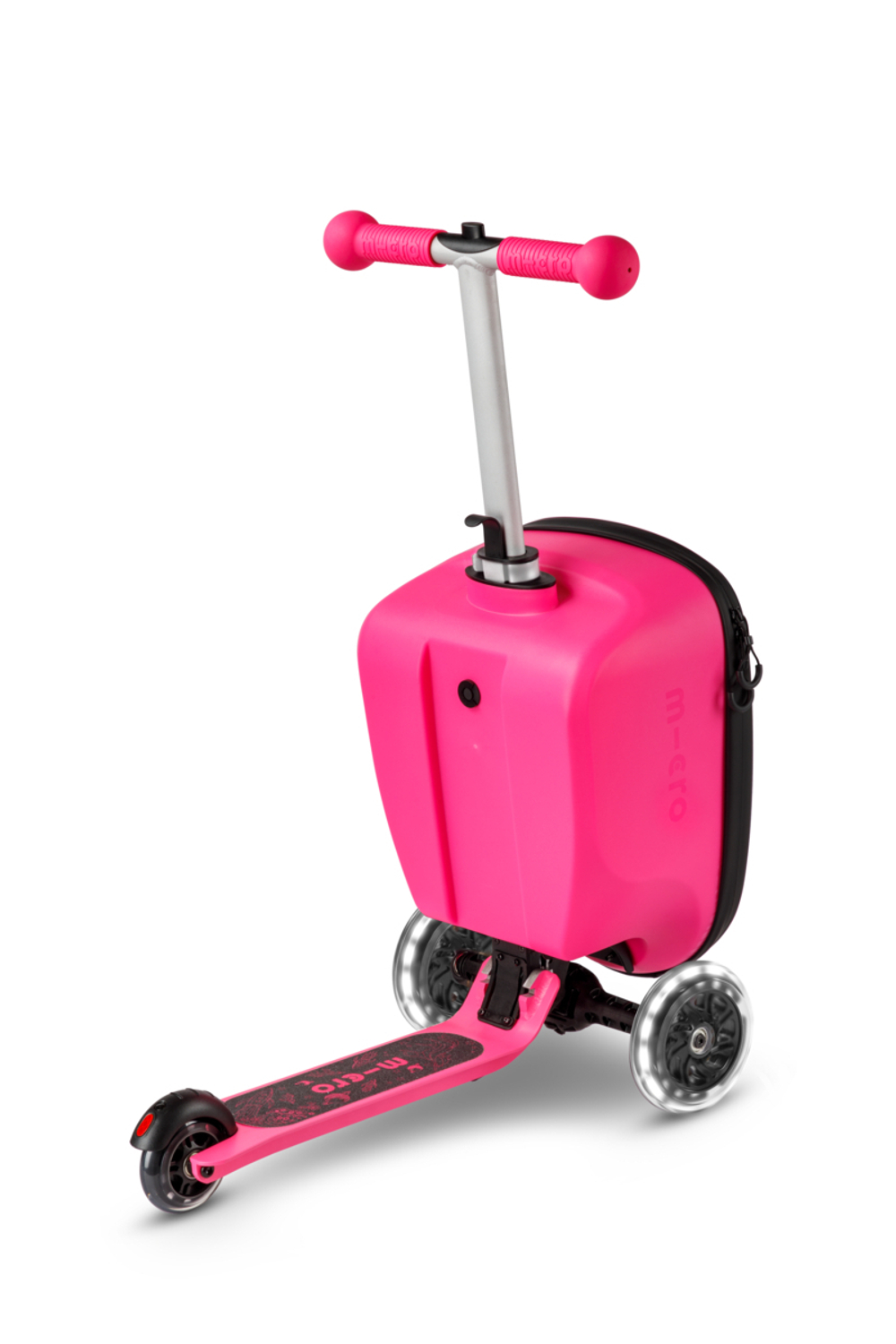 Чемокат Micro Luggage Junior LED розовый с наклейками