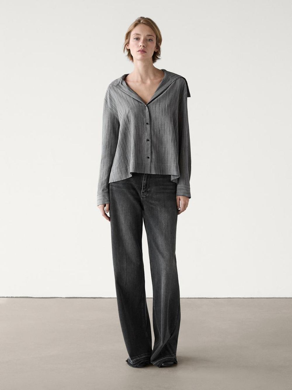 Massimo Dutti Рубашка из хлопка с принтом, серый