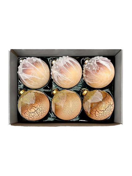 Набор винтажных стеклянных шаров Райский сад 100 мм., песочный, 6 шт., Christmas DeLuxe (14036)