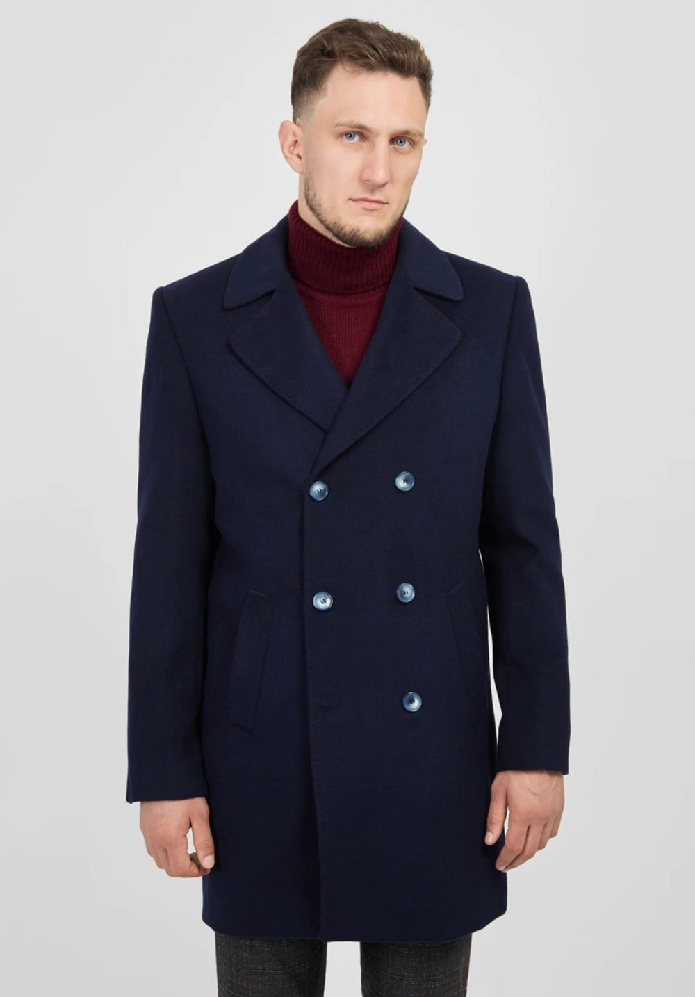 Мужское пальто двубортное (синее) С47