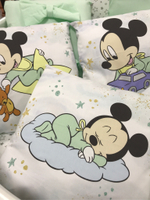 Комплект в кроватку 18 предметов "Микки Маус" зеленый, сатин