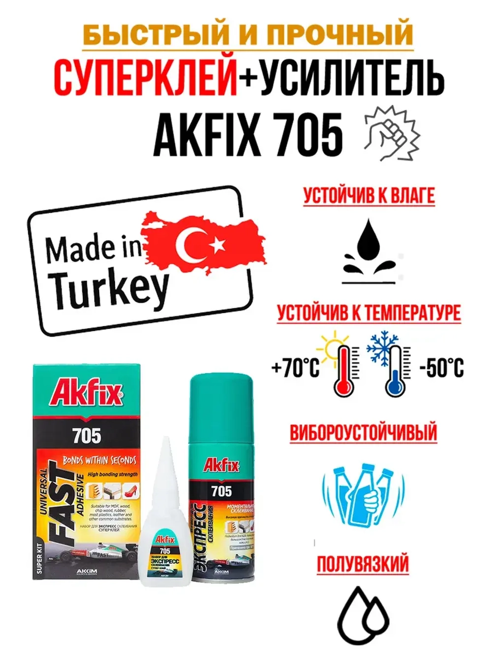 Супер клей момент секундный АкФикс 705 (100мл+25гр)