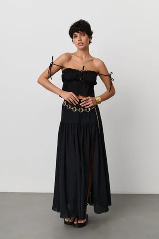 Юбка макси с разрезом из жатого хлопка черного цвета