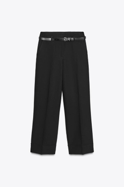 ZARA БРЮКИ С ОТВОРОТАМИ И РЕМНЕМ, ЧЕРНЫЙ