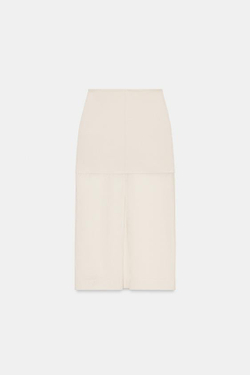 ZARA ПРЯМАЯ КОМБИНИРОВАННАЯ ТРИКОТАЖНАЯ ЮБКА, ЭКРЮ