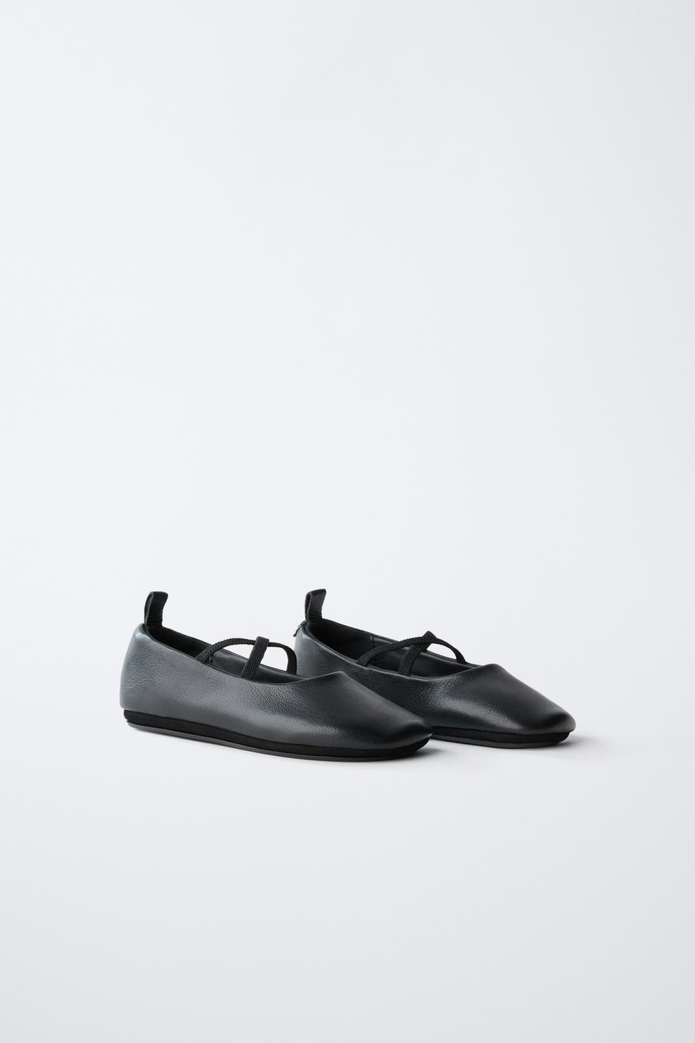 ZARA КОЖАНЫЕ БАЛЕТКИ, ЧЕРНЫЙ