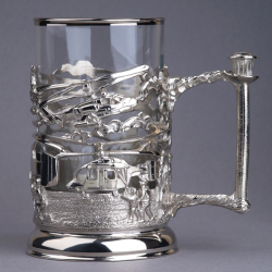 Подстаканник "Вертолеты" с никелированием (художественное литье) в футляре