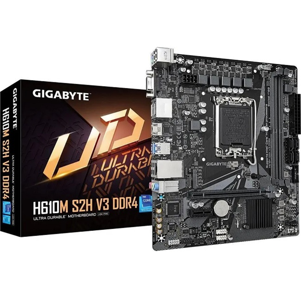 Материнская плата Gigabyte H610M S2H V3 DDR4 (LGA1700/H610/2xDDR4/PCI-Ex1/PCI-Ex16/M.2/SB7.1/GLAN/DisplayPort/HDMI/mATX)