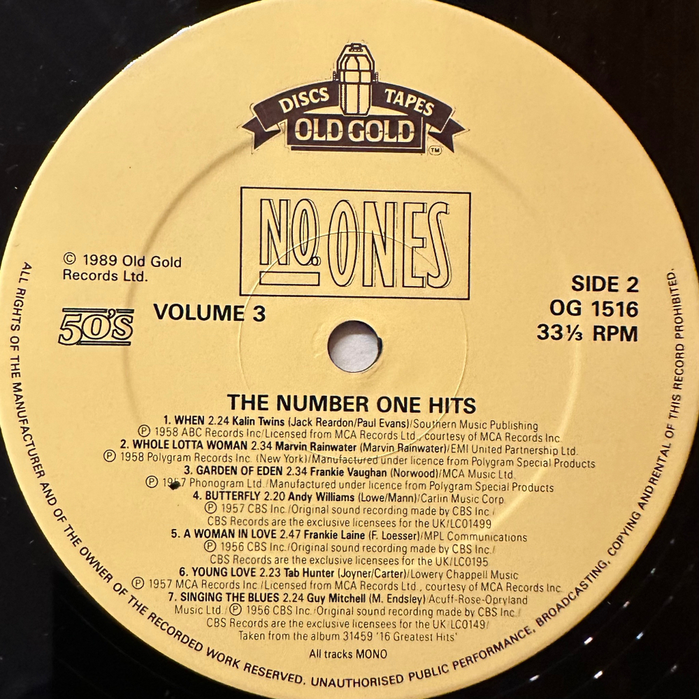 Сборник 50's No.1's Volume 3 (Англия 1989г.)