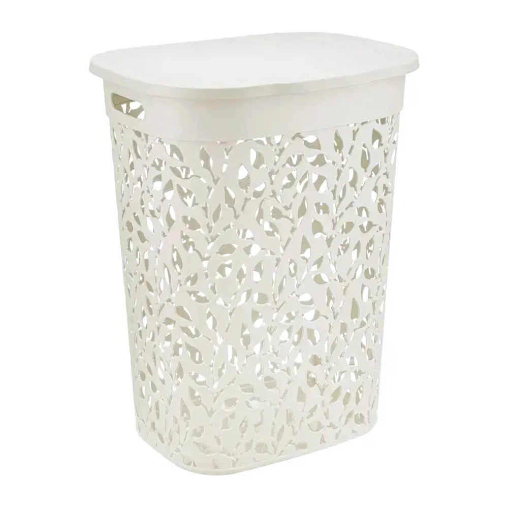 Корзина для белья ФЛОРА 55л белый ротанг