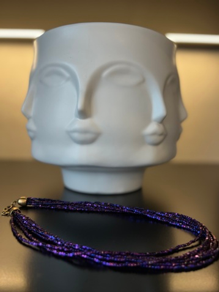 Колье из бронзы и натурального фиолетового камня гематита