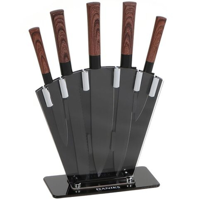 Набор ножей 6 пр, 20, 20, 20, 12.5, 9 см, нерж сталь, с подст, пласт, Daniks, Геркулес, YW-A341C-1