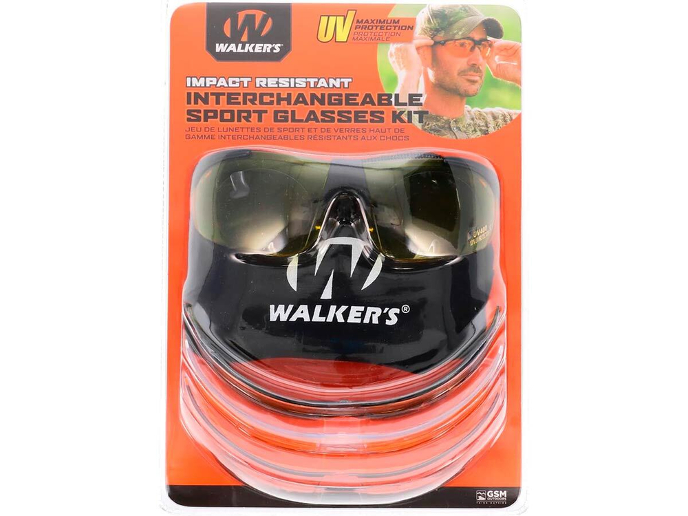 Очки стрелковые Walker`s Sport Glasses, защитные, поликарбонат 2мм, чёрные, комплект с 4 линзами и чехлом, 30г