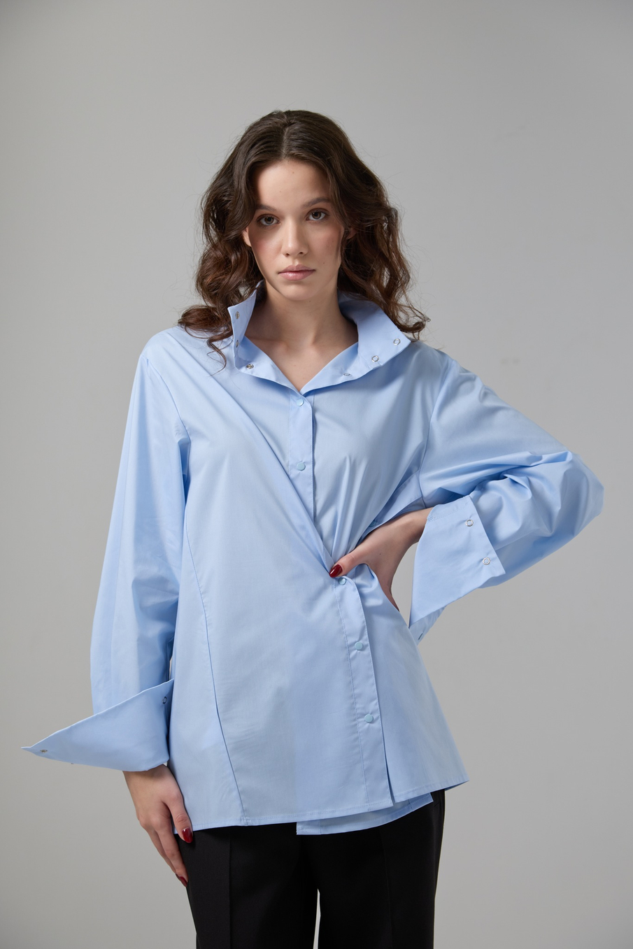 Рубашка оверсайз трансформер голубая