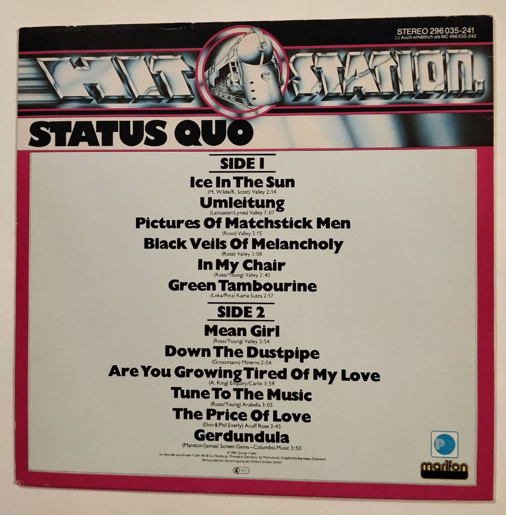 Винтажная виниловая пластинка LP Status Quo Hit Station (Germany 1981)