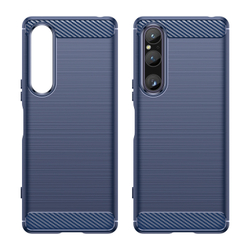 Чехол синего цвета с дизайном под карбон на Sony Xperia 1 V, 1-5, серия Carbon от Caseport
