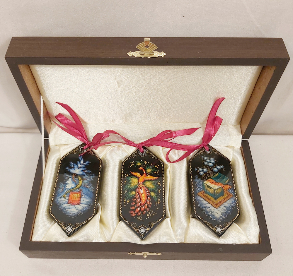 Набор ёлочных игрушек-конфет с ручной росписью Палех "Сказки" в футляре