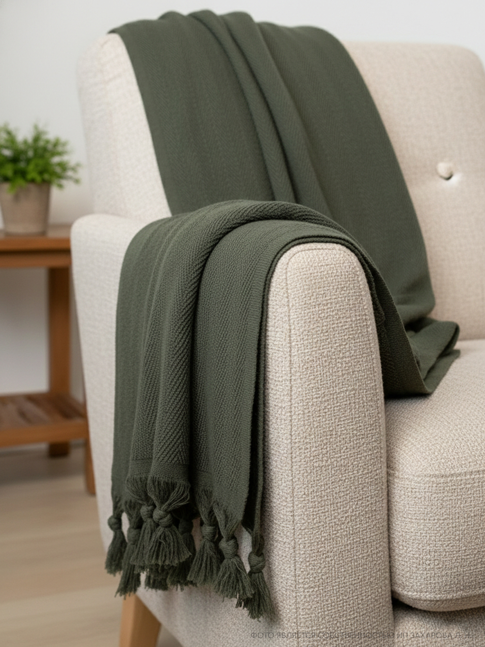 Плед-покрывало из хлопка Berlino, цвет Хаки