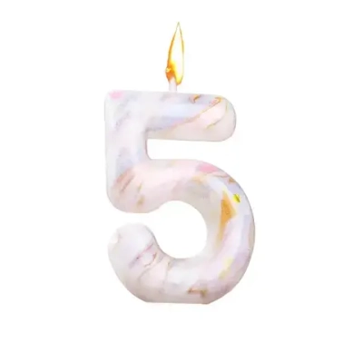 Свеча в торт "Белый мрамор", цифра "5", 8 см