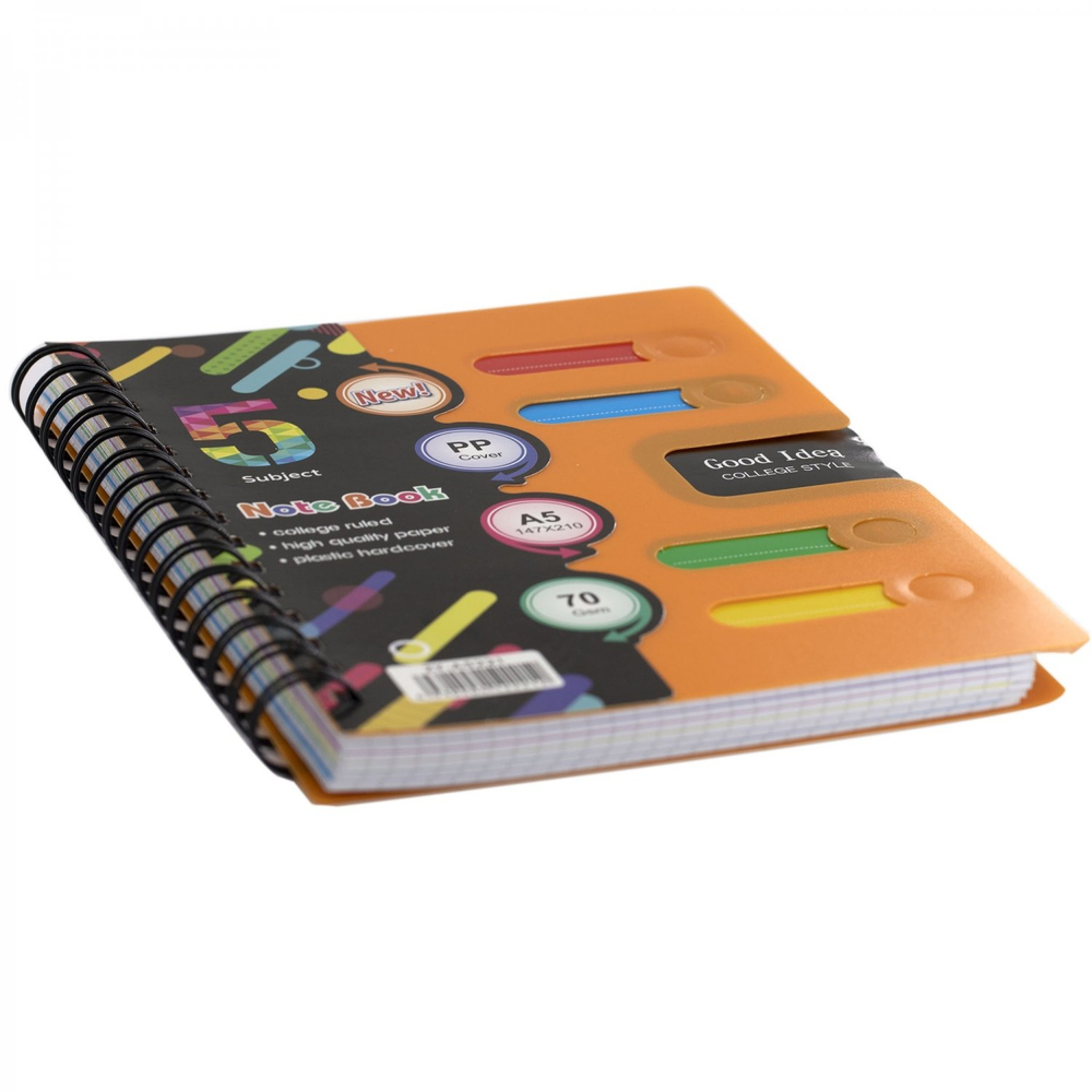 Тетрадь 120л., А5, клетка, Alingar "Good Idea", гребень, пластиковая обложка с информ окном, цветные пластиковые разделители, ассорти 4 цвета