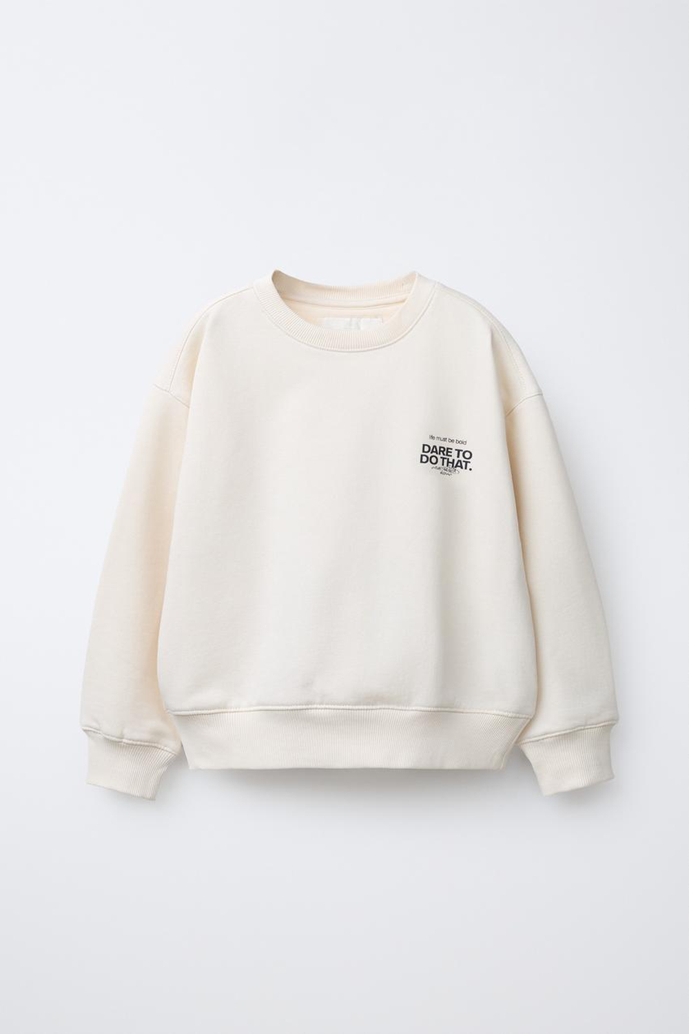 ZARA ТОЛСТОВКА С НАДПИСЬЮ, ЭКРЮ