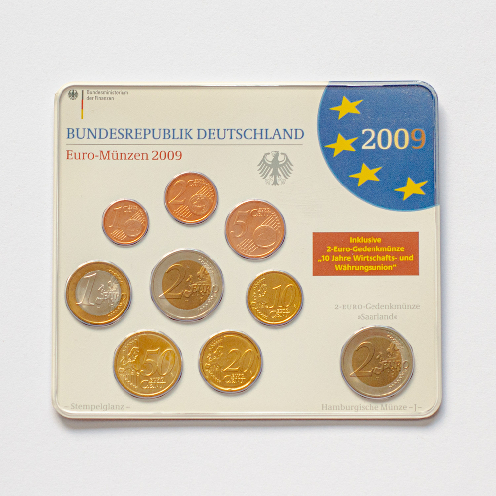 Germany 2009 Year Set (J: Hamburg) + 2 x 2 Euro: "Ludwigskirche in Saarbrücken" and "10th Anniversary of Economic and Monetary Union"