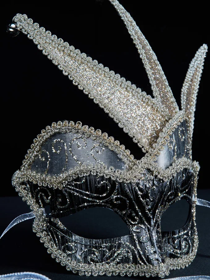 Винтажное украшение Маска королевского шута 28х23 см., черный с платиной, Christmas DeLuxe (89034)