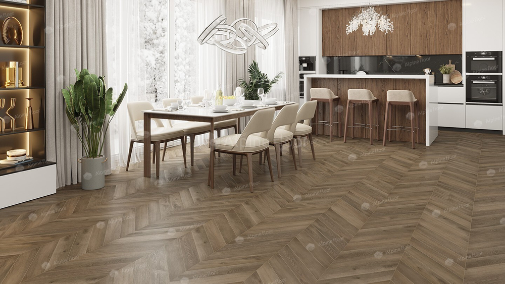 Каменно-полимерная напольная плитка Alpine Floor Chevron Дуб Насыщенный ECO 18-4