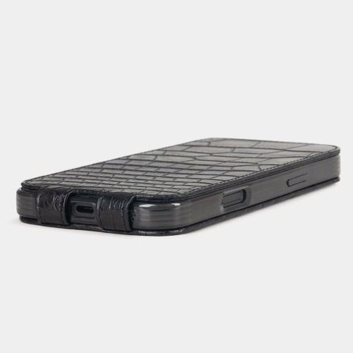 Чехол iPhone 16 Pro Max натуральная кожа аллигатора, черного цвета