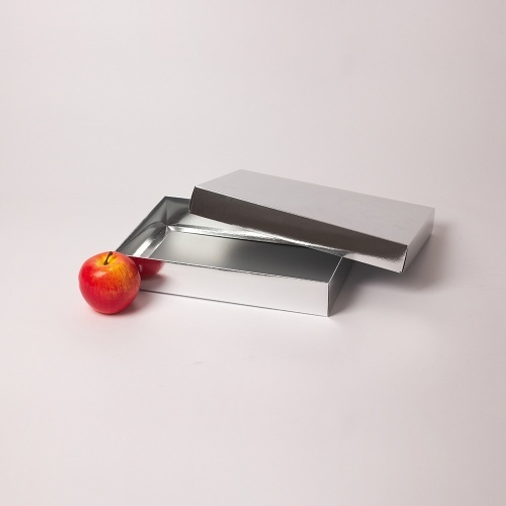 Коробка крышка-дно 30x5x20, серебро, картон глянцевый