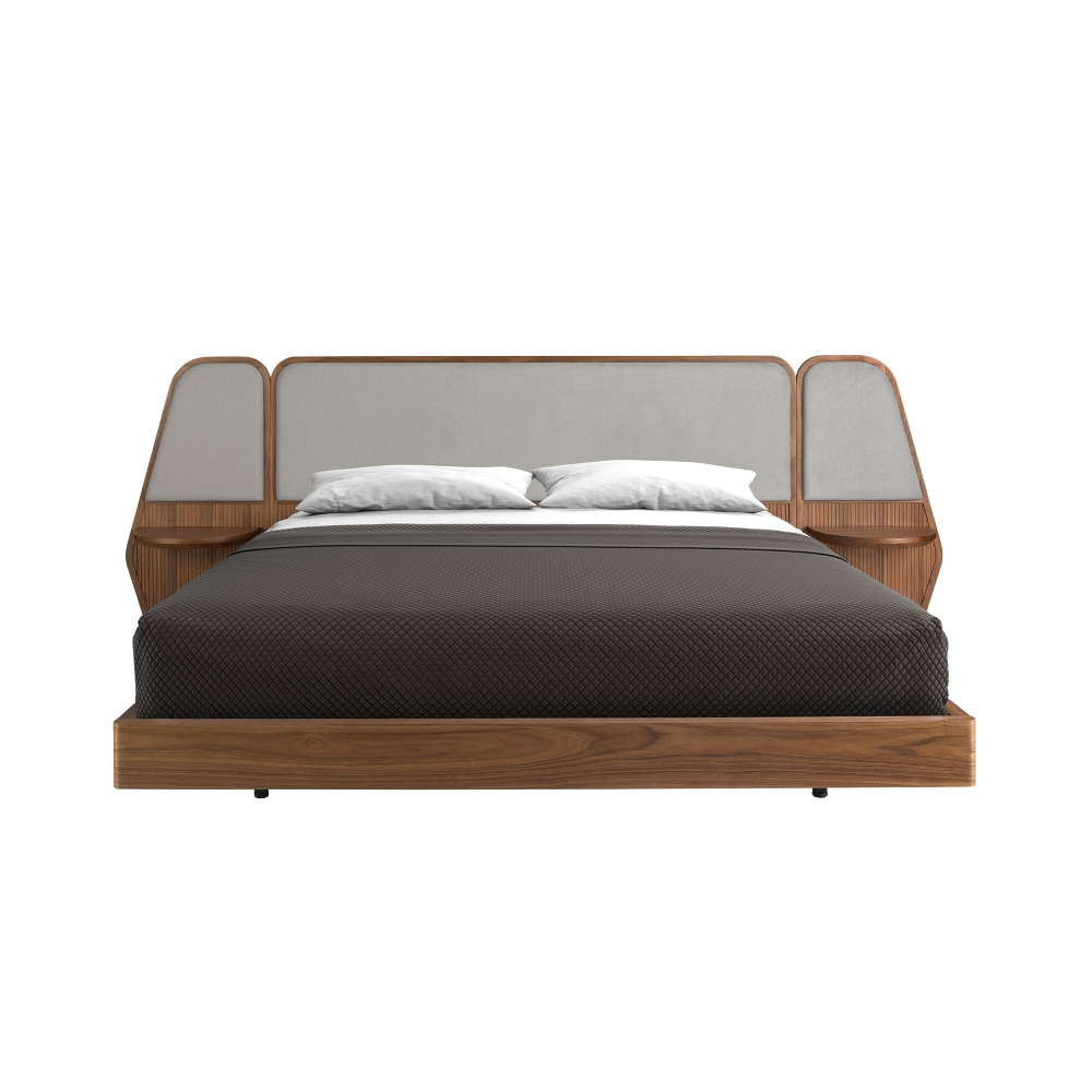 Кровать 7175 из ореха и серой ткани для матраса 180x200 см