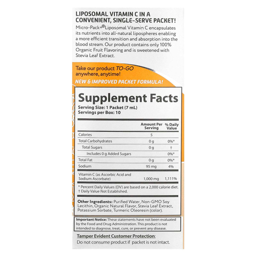 Aurora Nutrascience, Micro-Pack+®, липосомальный витамин C, 10 пакетиков по 7 мл (0,24 жидк. унции)